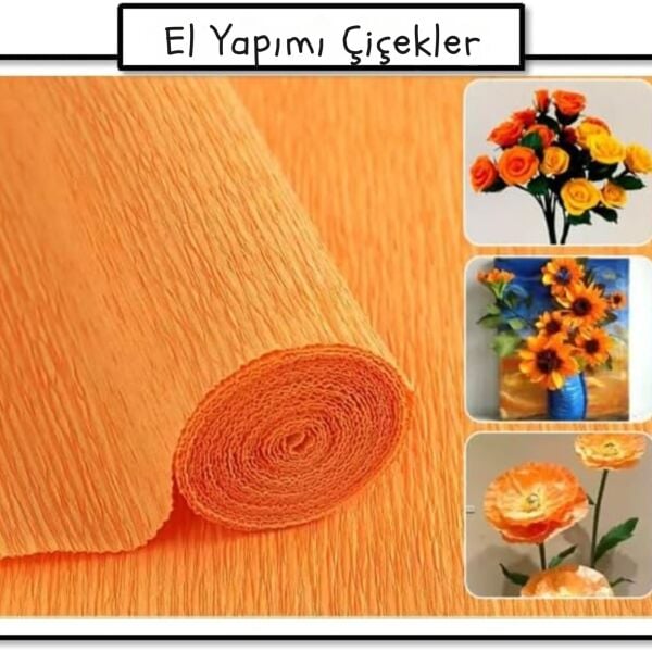 İtalyan Krapon Kâğıdı No:610 - 180 Gr, 50x250 Cm, Çiçek Yapımı ve El İşi Kağıdı, Balkabağı Turuncusu - Pumpkin Orange