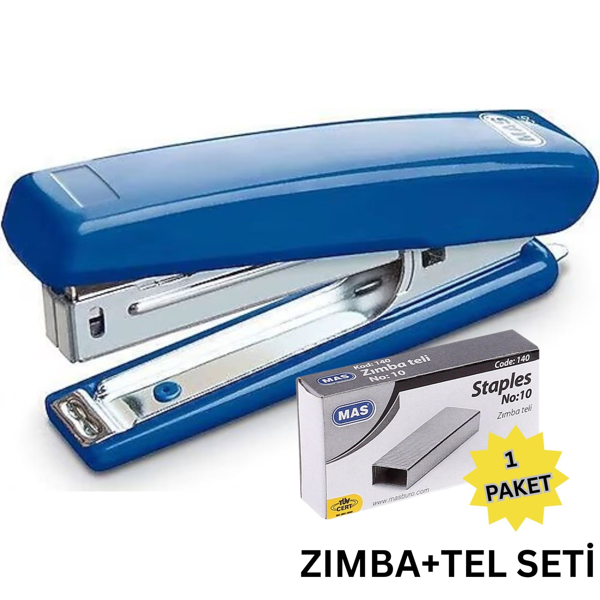 Zımba ve Tel Seti - No:10, Ofis, Okul ve Ev Kullanımı İçin Metal Zımba, Mavi Renk