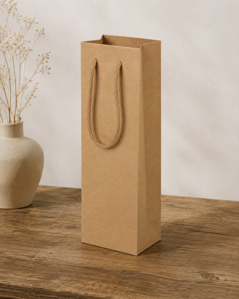 Şişe Taşıma Çantası, Şişelik, Hediye, Alışveriş, Parti için Karton Çanta 10 x 12 x 38 cm Kraft - 1 Adet