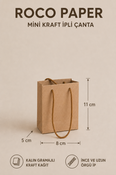 Kraft Karton Çanta, Hediye & Alışveriş Çantası, 8 x 11 cm 50 Adet