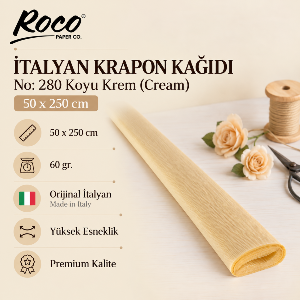 Italyan Krapon Kağıdı No:280 - Koyu Krem (Cream)  60 Gr. 50*250 Cm