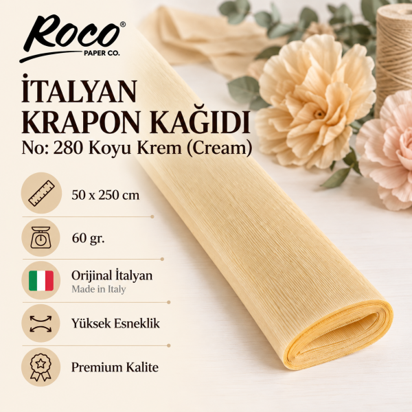Italyan Krapon Kağıdı No:280 - Koyu Krem (Cream)  60 Gr. 50*250 Cm