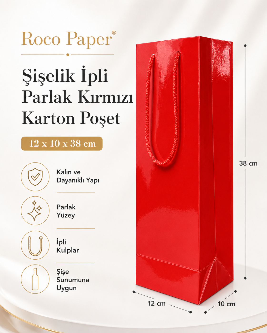 Şişe Taşıma Çantası, Şişelik, Hediye, Alışveriş, Parti için Karton Çanta 10 x 12 x 38 cm Kırmızı - 6 Adet