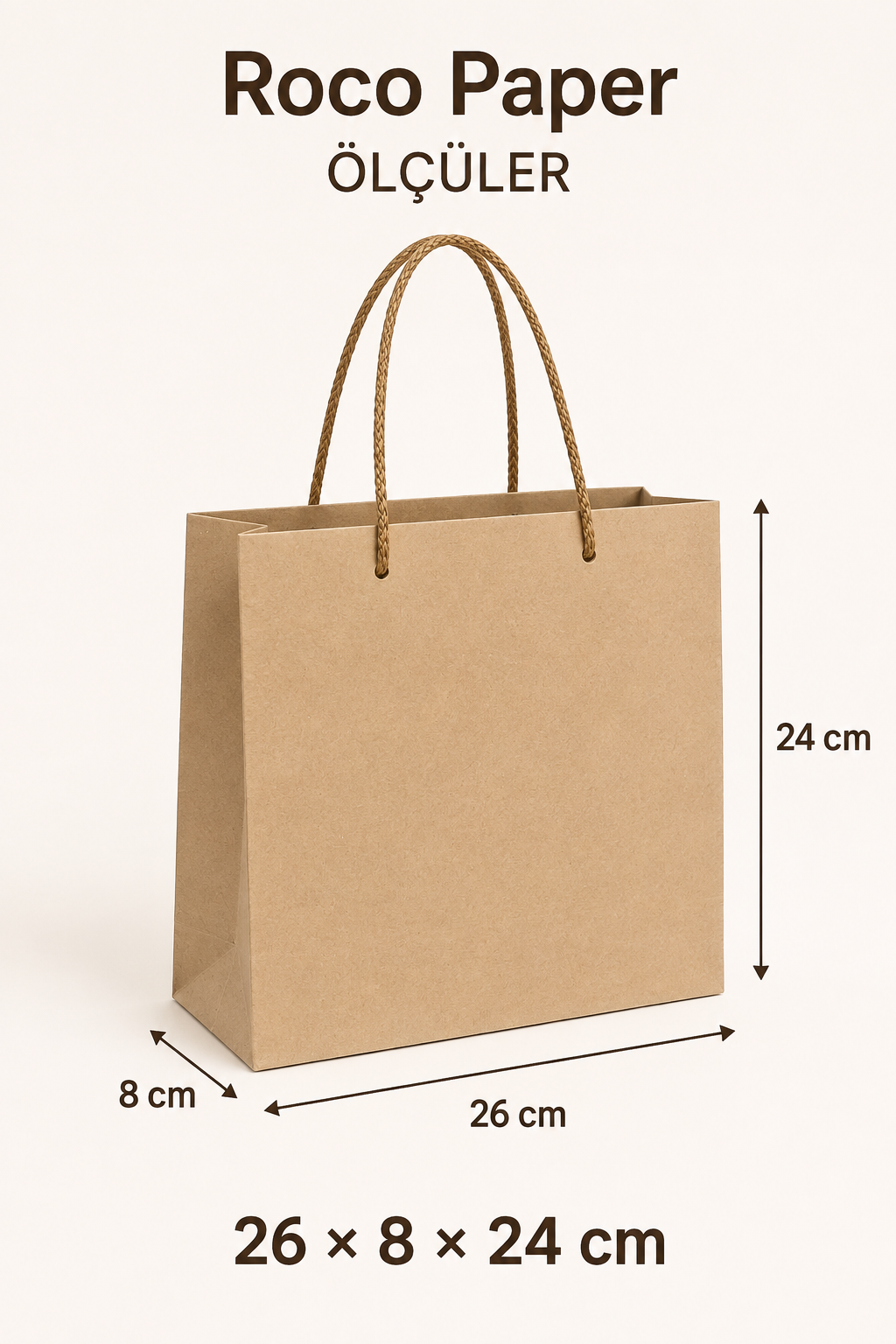 Kraft Karton İpli Hediye, Alışveriş Çantası, 24x26 cm 25 Adet