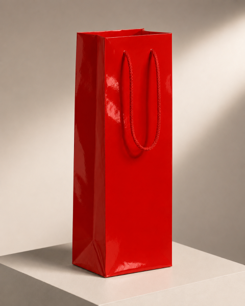 Şişe Taşıma Çantası, Şişelik, Hediye, Alışveriş, Parti için Karton Çanta 10 x 12 x 38 cm Kırmızı - 25 Adet