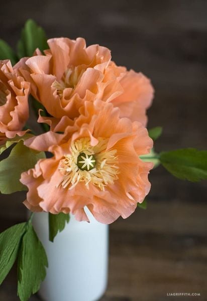İtalyan Krapon Kağıdı No:617 - Somon - Coral Charm Peony 180 gr. 50X250 cm