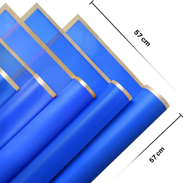 Çiçek Buket Kağıdı, Çiçek Ambalaj Kağıdı - Lacivert- Altın Kenarlı - Mat OPP 57x57 cm - 5 Adet