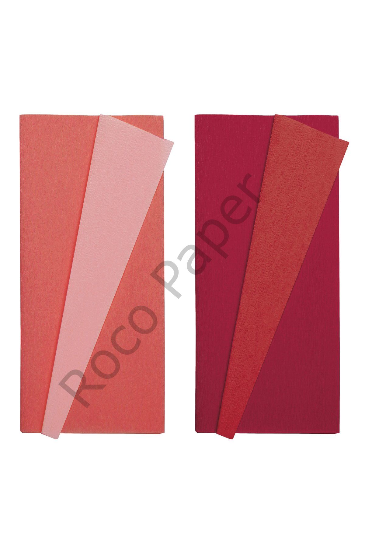 Premium Alman Çift Taraflı Krapon 2li Set, Çiçek Yapım Kağıdı,90gr 25x125 Cm,Pembe&Açık Çilek,Kırmızı&Şarap