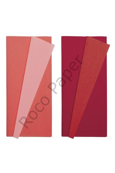 Premium Alman Çift Taraflı Krapon 2li Set, Çiçek Yapım Kağıdı,90gr 25x125 Cm,Pembe&Açık Çilek,Kırmızı&Şarap