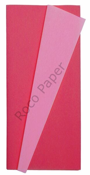 Premium Alman Çift Taraflı Krapon 2li Set, Çiçek Yapım Kağıdı,90gr 25x125 Cm,Pembe&Açık Çilek,Kırmızı&Şarap