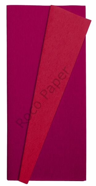 Premium Alman Çift Taraflı Krapon 2li Set, Çiçek Yapım Kağıdı,90gr 25x125 Cm,Pembe&Açık Çilek,Kırmızı&Şarap