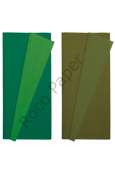 Çift Taraflı Alman Krapon Kağıdı 2li Set, 90gr 25x125 Cm,Eğrelti Otu&Çimen Yeşili,Yaprak&Yosun Yeşil