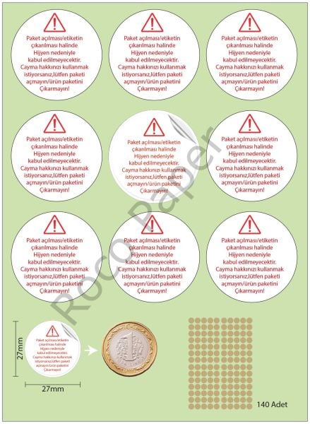 Yuvarlak Kuşe Ambalaj, Kutu Sticker– Paketi Açmayın Etiketi, 27 mm x 27 mm -140 Adet