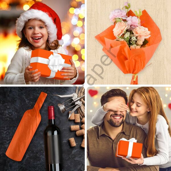 Pelur Kağıt - Hediye ve Çiçek Paketleme Kağıdı, 25’li Paket, 50x70 cm, Turuncu