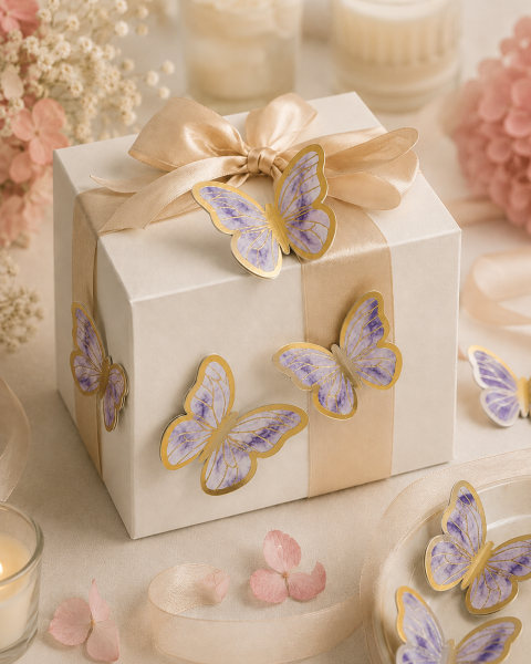 Kelebek Pasta ve Balon Zinciri Süsü 63 Adet 4-6 Cm Gold Yaldızlı Sert Karton Parti Süs Mor