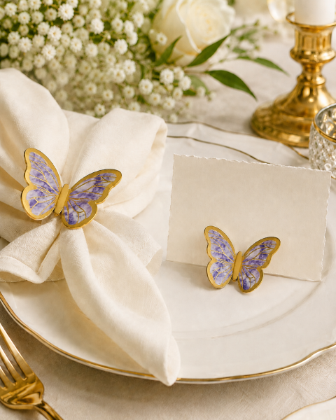 Kelebek Pasta ve Balon Zinciri Süsü 63 Adet 4-6 Cm Gold Yaldızlı Sert Karton Parti Süs Mor