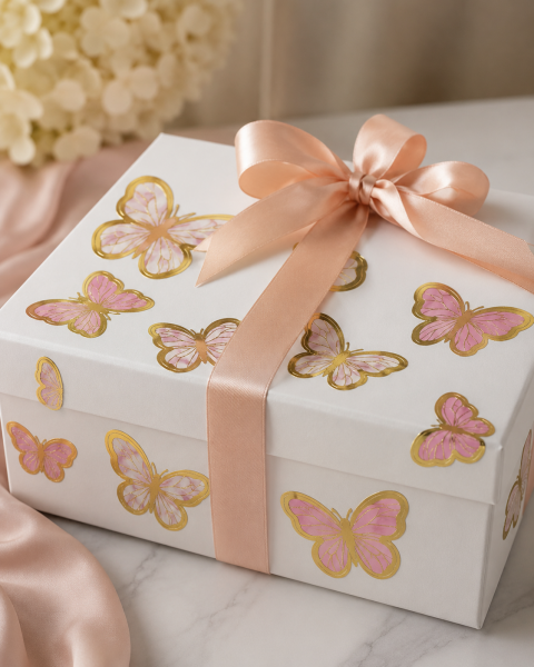Kelebek Pasta ve Balon Zinciri Süsü 63 Adet 4-6 Cm Gold Yaldızlı Sert Karton Parti Süs Bebek Pembesi