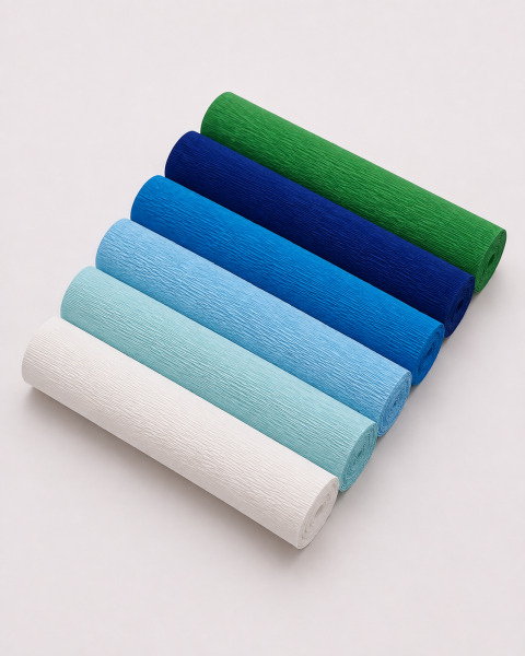 ROCO PAPER İtalyan Krapon Kağıdı Set Blueberry – 180 gr - 25X125 cm 6'lı Paket - %260 esneme özelliği – Renkli Kağıt Çiçekler