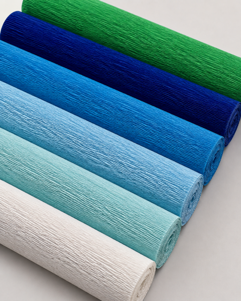 ROCO PAPER İtalyan Krapon Kağıdı Set Blueberry – 180 gr - 25X125 cm 6'lı Paket - %260 esneme özelliği – Renkli Kağıt Çiçekler