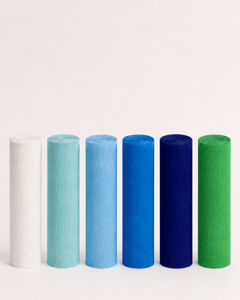 ROCO PAPER İtalyan Krapon Kağıdı Set Blueberry – 180 gr - 25X125 cm 6'lı Paket - %260 esneme özelliği – Renkli Kağıt Çiçekler