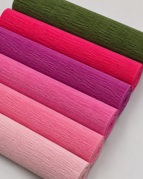 ROCO PAPER İtalyan Krapon Kağıdı Set Pinky – 180 gr - 25X125 cm 6'lı Paket - %260 esneme özelliği – Renkli Kağıt Çiçekler