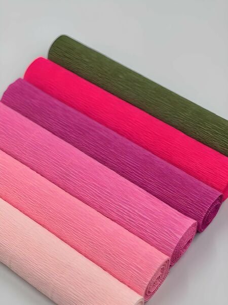 ROCO PAPER İtalyan Krapon Kağıdı Set Pinky – 180 gr - 25X125 cm 6'lı Paket - %260 esneme özelliği – Renkli Kağıt Çiçekler