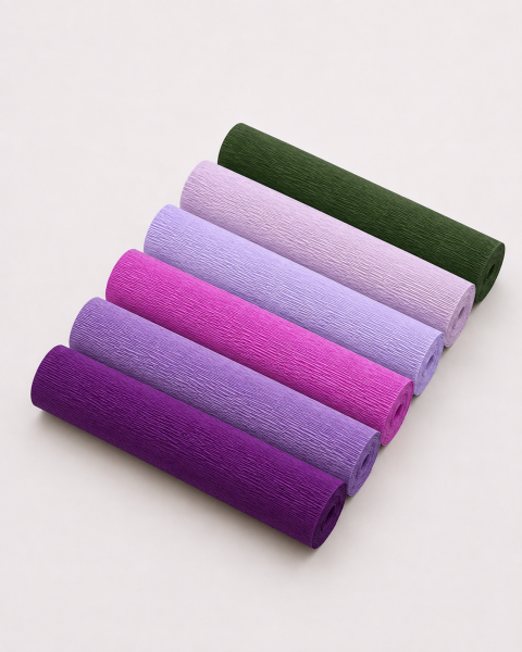 ROCO PAPER İtalyan Krapon Kağıdı Set Purple – 180 gr - 25X125 cm 6'lı Paket - %260 esneme özelliği – Renkli Kağıt Çiçekler