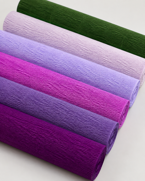 ROCO PAPER İtalyan Krapon Kağıdı Set Purple – 180 gr - 25X125 cm 6'lı Paket - %260 esneme özelliği – Renkli Kağıt Çiçekler