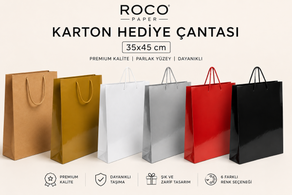 35 x 45 x 10 cm Premium Karton Hediye Çantası | Şık ve Dayanıklı Hediye Poşeti