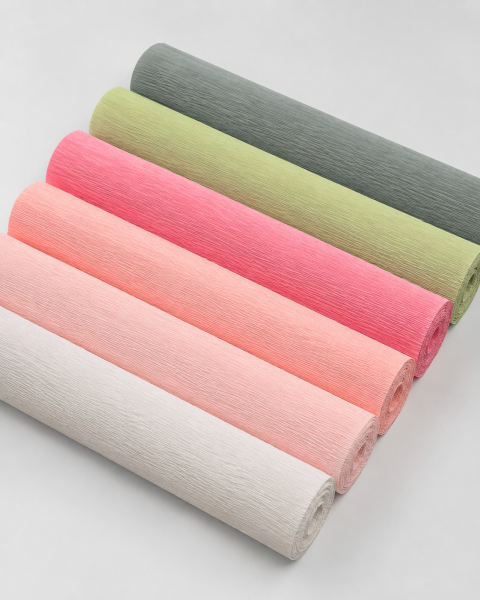 ROCO PAPER İtalyan Krapon Kağıdı Set Gently – 180 gr - 25X125 cm 6'lı Paket - %260 esneme özelliği – Renkli Kağıt Çiçekler