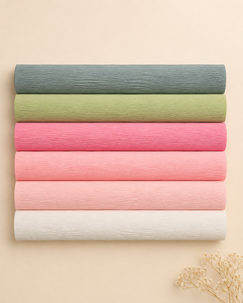 ROCO PAPER İtalyan Krapon Kağıdı Set Gently – 180 gr - 25X125 cm 6'lı Paket - %260 esneme özelliği – Renkli Kağıt Çiçekler