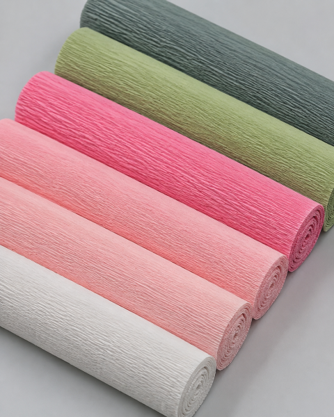 ROCO PAPER İtalyan Krapon Kağıdı Set Gently – 180 gr - 25X125 cm 6'lı Paket - %260 esneme özelliği – Renkli Kağıt Çiçekler