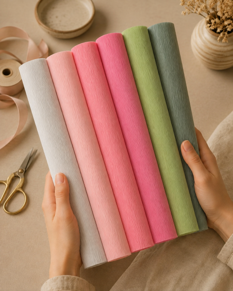 ROCO PAPER İtalyan Krapon Kağıdı Set Gently – 180 gr - 25X125 cm 6'lı Paket - %260 esneme özelliği – Renkli Kağıt Çiçekler