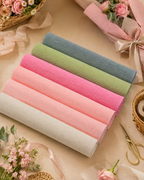 ROCO PAPER İtalyan Krapon Kağıdı Set Gently – 180 gr - 25X125 cm 6'lı Paket - %260 esneme özelliği – Renkli Kağıt Çiçekler