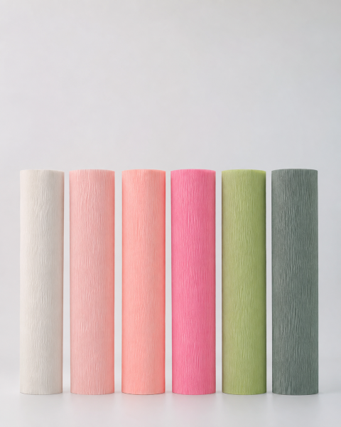 ROCO PAPER İtalyan Krapon Kağıdı Set Gently – 180 gr - 25X125 cm 6'lı Paket - %260 esneme özelliği – Renkli Kağıt Çiçekler