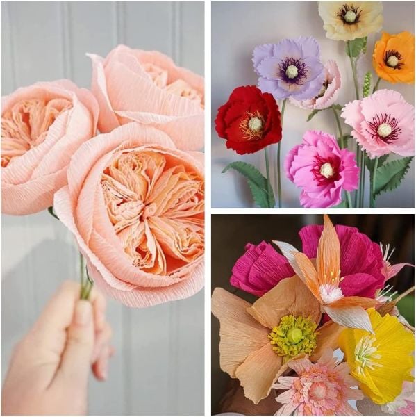 ROCO PAPER İtalyan Krapon Kağıdı Set Gently – 180 gr - 25X125 cm 6'lı Paket - %260 esneme özelliği – Renkli Kağıt Çiçekler