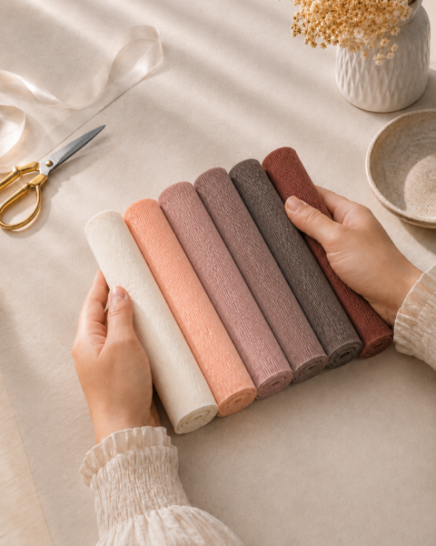 ROCO PAPER İtalyan Krapon Kağıdı Set Kokoloko – 180 gr - 25X125 cm 6'lı Paket - %260 esneme özelliği – Renkli Kağıt Çiçekler