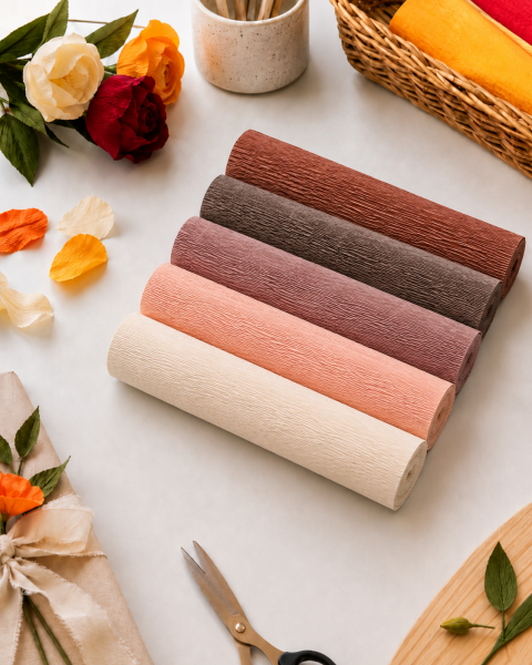 ROCO PAPER İtalyan Krapon Kağıdı Set Kokoloko – 180 gr - 25X125 cm 6'lı Paket - %260 esneme özelliği – Renkli Kağıt Çiçekler