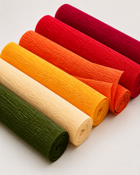ROCO PAPER İtalyan Krapon Kağıdı Set Assorted – 180 gr - 25X125 cm 6'lı Paket - %260 esneme özelliği – Renkli Kağıt Çiçekler