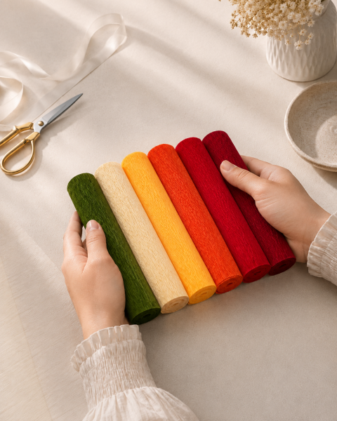 ROCO PAPER İtalyan Krapon Kağıdı Set Assorted – 180 gr - 25X125 cm 6'lı Paket - %260 esneme özelliği – Renkli Kağıt Çiçekler