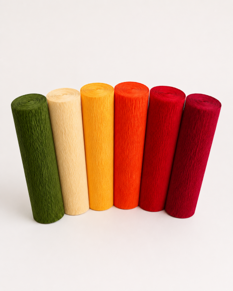 ROCO PAPER İtalyan Krapon Kağıdı Set Assorted – 180 gr - 25X125 cm 6'lı Paket - %260 esneme özelliği – Renkli Kağıt Çiçekler
