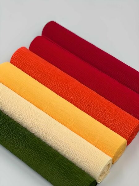 ROCO PAPER İtalyan Krapon Kağıdı Set Assorted – 180 gr - 25X125 cm 6'lı Paket - %260 esneme özelliği – Renkli Kağıt Çiçekler