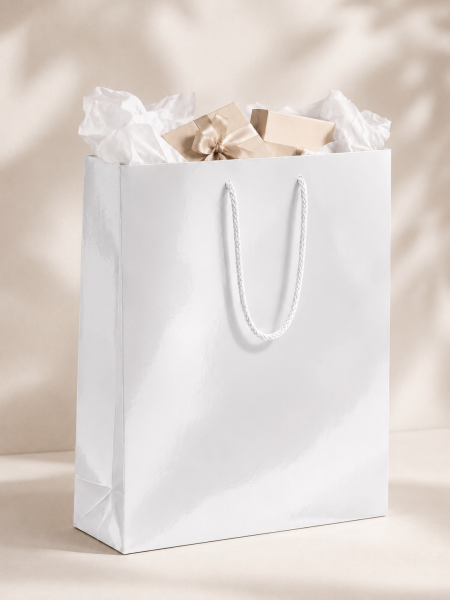 35 x 45 x 10 cm Premium Karton Hediye Çantası | Şık ve Dayanıklı Hediye Poşeti Beyaz - 5 Adet
