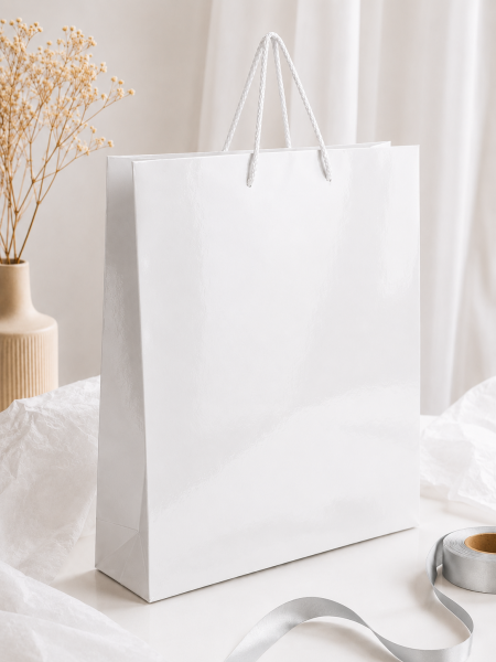 35 x 45 x 10 cm Premium Karton Hediye Çantası | Şık ve Dayanıklı Hediye Poşeti Beyaz - 5 Adet