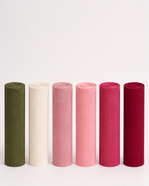 ROCO PAPER İtalyan Krapon Kağıdı Set Roses – 180 gr - 25X125 cm 6'lı Paket - %260 esneme özelliği – Renkli Kağıt Çiçekler