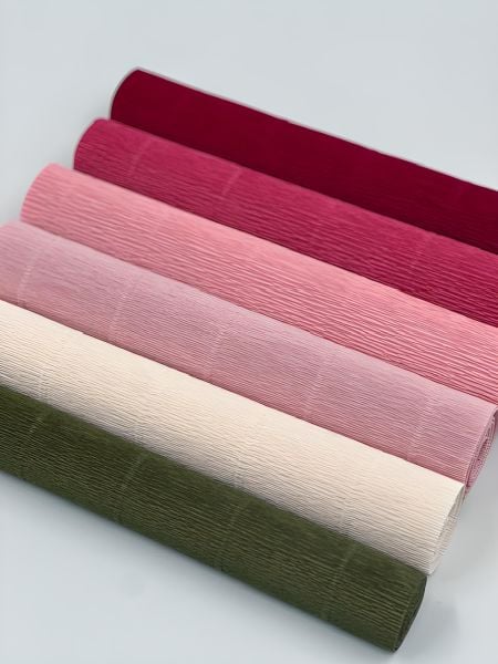 ROCO PAPER İtalyan Krapon Kağıdı Set Roses – 180 gr - 25X125 cm 6'lı Paket - %260 esneme özelliği – Renkli Kağıt Çiçekler