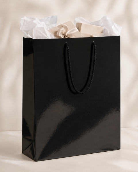 35 x 45 x 10 cm Premium Karton Hediye Çantası | Şık ve Dayanıklı Hediye Poşeti Siyah - 10 Adet