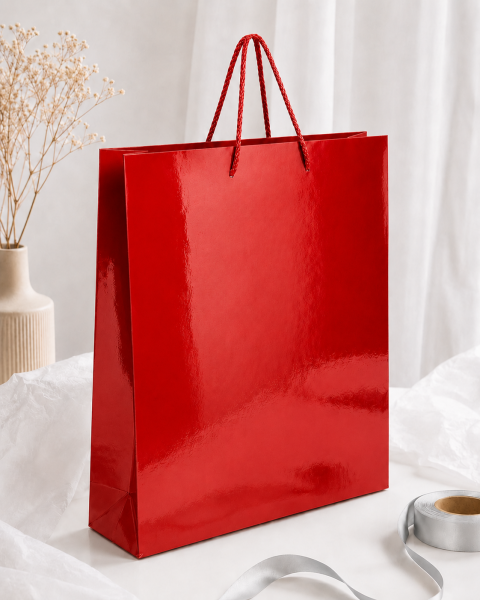 35 x 45 x 10 cm Premium Karton Hediye Çantası | Şık ve Dayanıklı Hediye Poşeti Kırmızı - 10 Adet