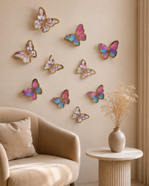 Kelebek Pasta ve Balon Zinciri Süsü 63 Adet 4-6 Cm Gold Yaldızlı Sert Karton Parti Süs Aurora