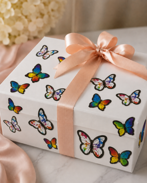 Kelebek Pasta ve Balon Zinciri Süsü 63 Adet 4-6 Cm Gold Yaldızlı Sert Karton Parti Süs Gökkuşağı